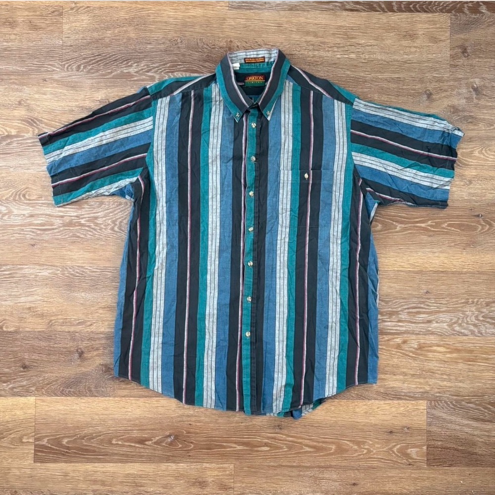 Oakton Men's Striped Casual Shirt - Blue, Green, Black